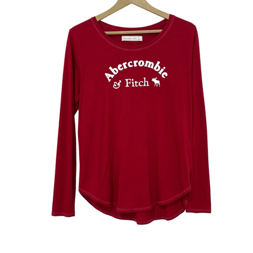 Y2K Style Abercrombie & Fitch Size Large Red White Spell Out Long Sleeve‎ Shirt
